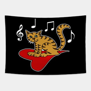 Music Lovers Funny Cat Heart Musical Notes Tapestry