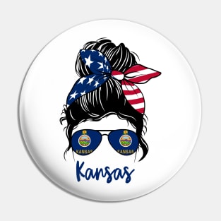 Kansas girl Messy bun , American Girl , Kansas Flag Pin