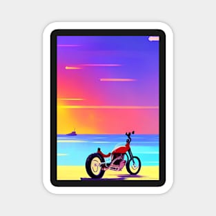 PEACEFUL RETRO STYLE MOTORCYCLES AT THE BEACH Magnet
