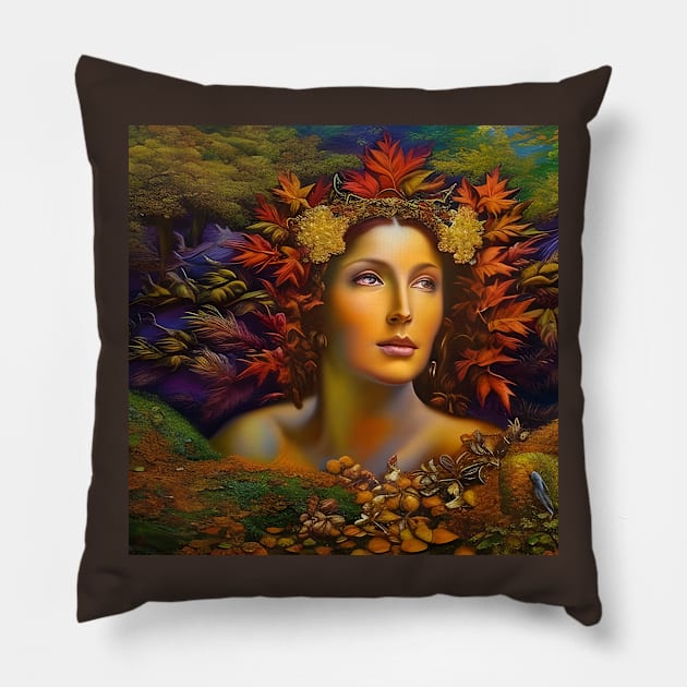 Autumnal Equinox Beautiful Woman Surrounded By Autumn Leaves Pillow by Chance Two Designs