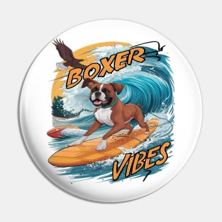Majestic Boxer Surfer Conquering Waves Pin