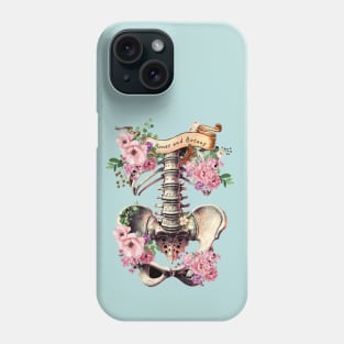 Bones and botany, ribcage full of pink flowers, roses and leaves, Anatomy Art,, thoracicy, black and white, leaves anatomy Ribcage, rib cage, anatomy skeleton Phone Case