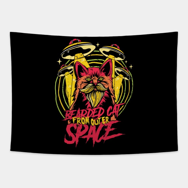 Bearded cat from outer space Tapestry by Hmus