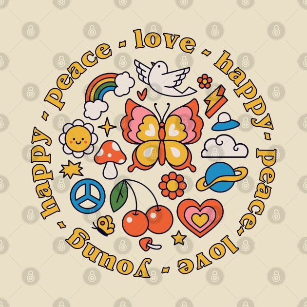 Love peace happy youth groovy retro vintage vibe graphic by RedCrunch