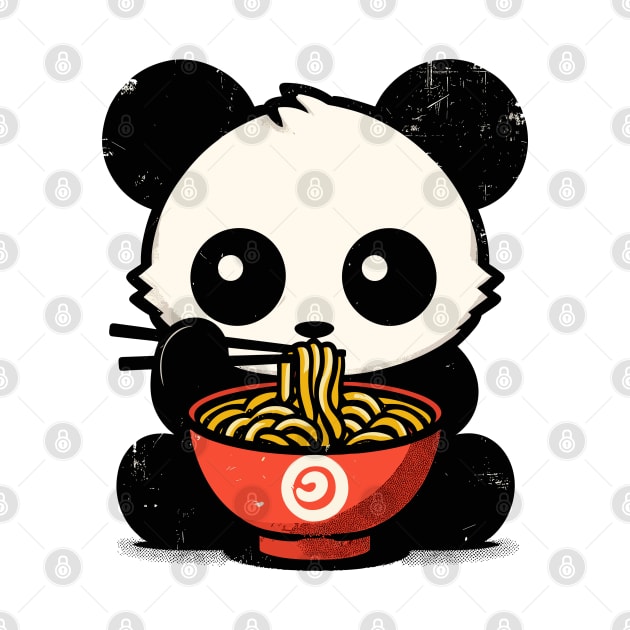 Vintage Kawaii panda eat ramen noodles by TomFrontierArt