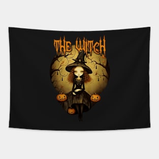 Vintage Halloween Cute Witch Black Cat The Wich Tapestry