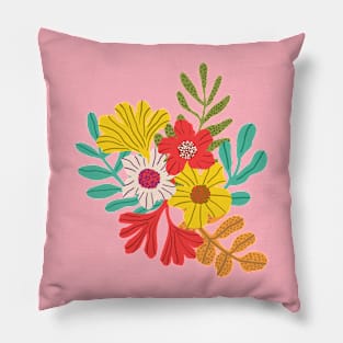 Wild maximalist colorful flowers in pink Pillow