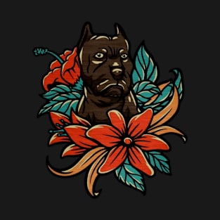 Black dog flower T-Shirt