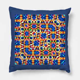 Little Blue Orange and Red Curvy Geometric Shapes Pillow