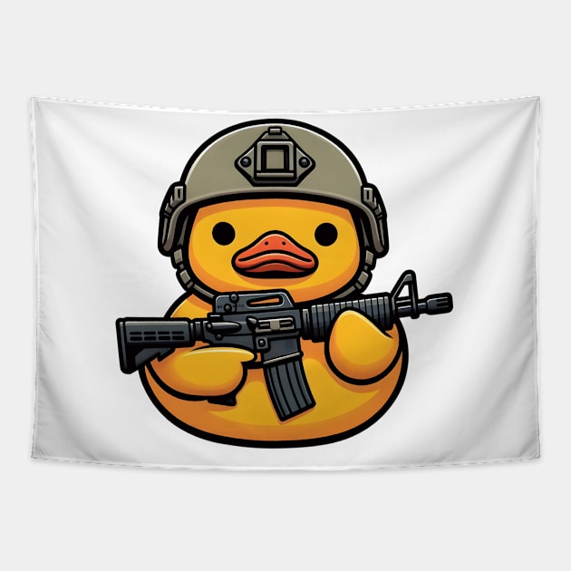 tactical Rubber Duck Tapestry by Rawlifegraphic