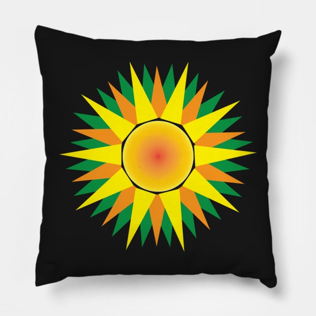 Vibrant Geometric Sunflower Pillow by CityNoir