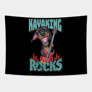 Fun Kayaking Rocks doxie dog on a dachshund rocks tee Tapestry