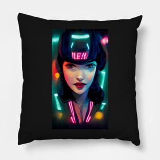 Cyber Neon lights pin up girl Pillow