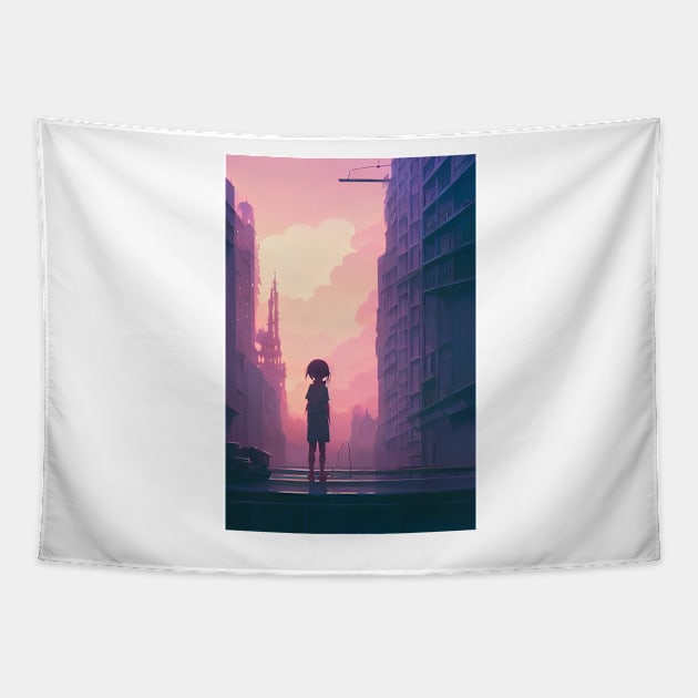 Anime Girl Pink Lofi Scenario Landscape Tapestry by Trendy-Now