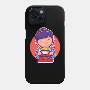 Cute Asian Girl Holding Noodle Cartoon Phone Case