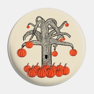 Simple Dark Tree With Pumpkins, Spooky Tree With Pumpkins (Light Brown) Pin