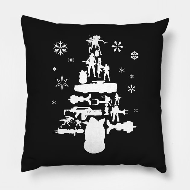 Aliens Christmas Tree Silhouette White Pillow by Rebus28