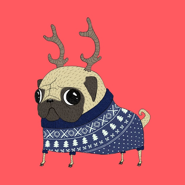 Reindeer Pug by agrapedesign