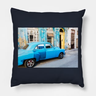 Blue Car In Old Havana, Cuba Pillow