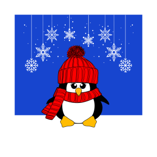 Krimbles Festive Christmas Red Royal Snowflake Penguin T-Shirt