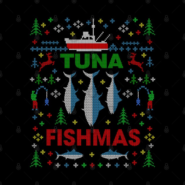 Funny Fish Tuna Fishmas Ugly Christmas Sweater Party Fisherman Shirts by TeeCreations