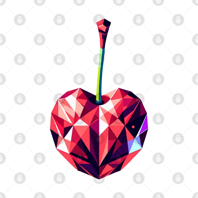 Geometric Cherry Delight: Vibrant Polygon Art by AmandaOlsenDesigns