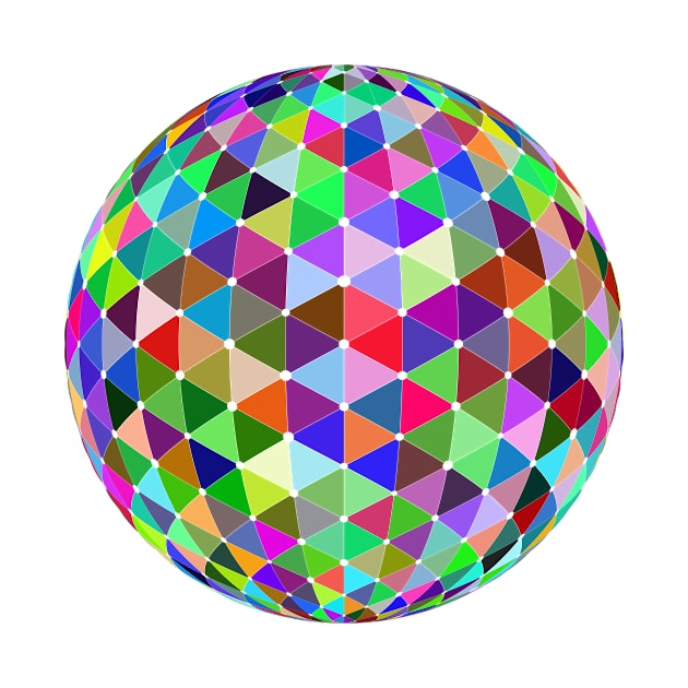 Colourful network orb in prismatic colour design by Montanescu