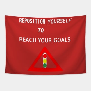 Reposition Yourself Illustration on Red Background Tapestry