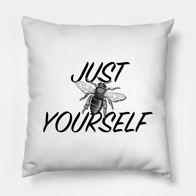 Hand drawn Bee with 3D effect for light background colors with Just bee yourself quote Pillow by jitkaegressy