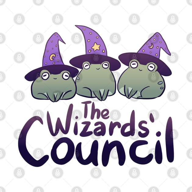 The wizards council cute three frogs wearing wizard hats by Yarafantasyart