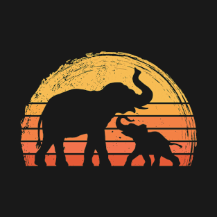 Vintage Elephant Retro Sunset Colors Silhouette T-Shirt