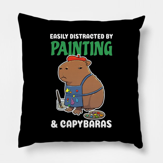 Easily Distracted by Painting and Capybaras Cartoon Pillow by capydays