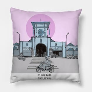 Ben Thanh Market Saigon Vietnam Illustration Pillow