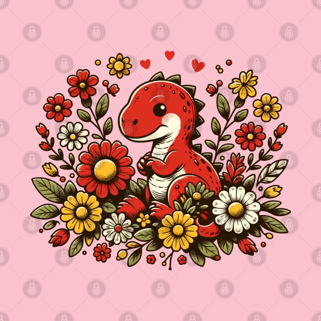 Cute dinosaur with flowers by Art_Boys