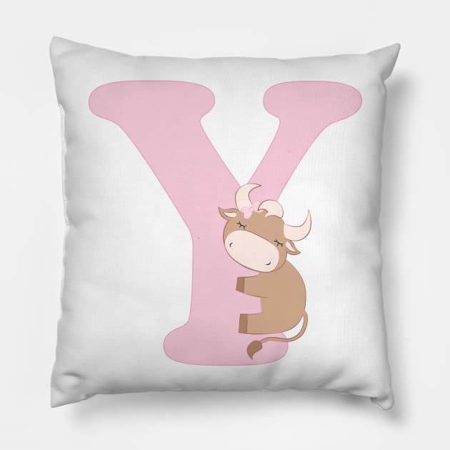 Y - pink - yak ox Pillow by Cuddles and chaos