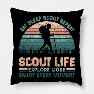 Eat sleep scout repeat Scout life explore enjoy every moment vintage camping Pillow