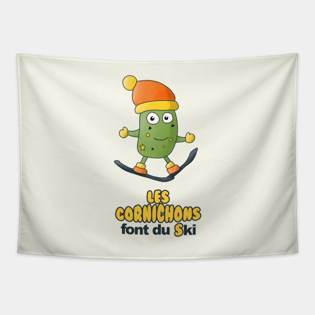 "Les Cornichons Font du Ski" (Les bronzés font du ski) - "The Pickles Are Skiing" Tapestry by Babush-kat