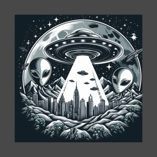 Grey Aliens in a UFO T-Shirt