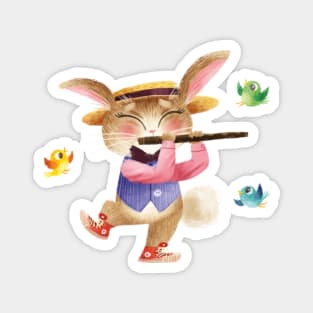 Flute playing rabbit Magnet