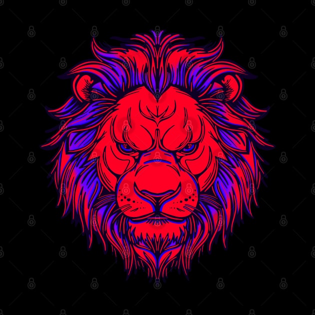 Bright red lion with blue mane by DaveDanchuk