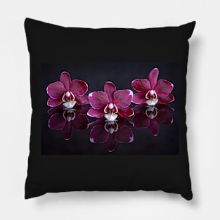 Three Purple Orchid Flowers Reflected Pillow