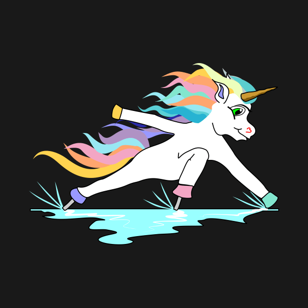 Cute fast ice skating unicorn in great inclined position by FancyTeeDesigns