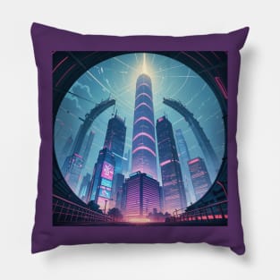 Synthwave Cityscape Emoticon Pillow