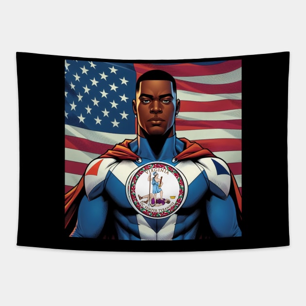 Richmond Virginia 1990s Comic Book Superhero RVA American Flag Tapestry by Woodpile