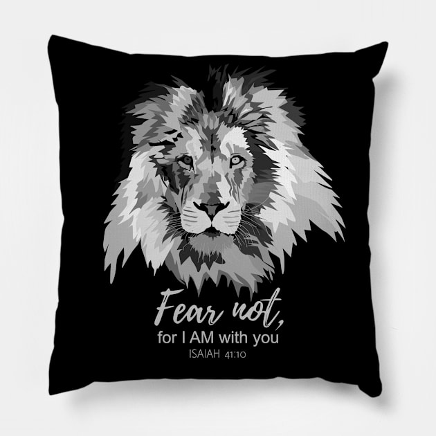 Bible verse - Isaiah 41:10 Lion, Protector Pillow by Katarinastudioshop