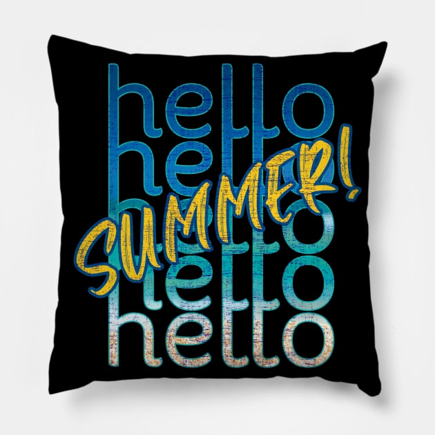 Hello Summer Graphic Text Design Pillow by Art by Biyan