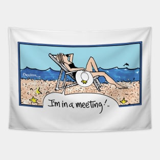 I'm In a Meeting Beach Tapestry