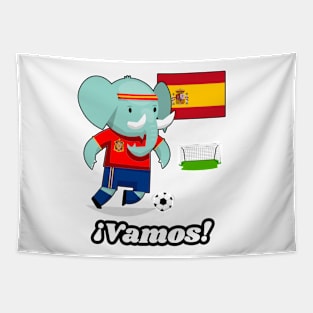 ⚽ Spain Football, Cute Elephant Scores a Goal, ¡Vamos! Team Spirit Tapestry