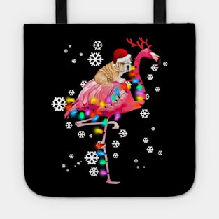 Bulldog riding Flamingo Christmas Tote