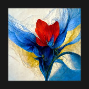 Freesia flower, women, blue, red, yellow T-Shirt